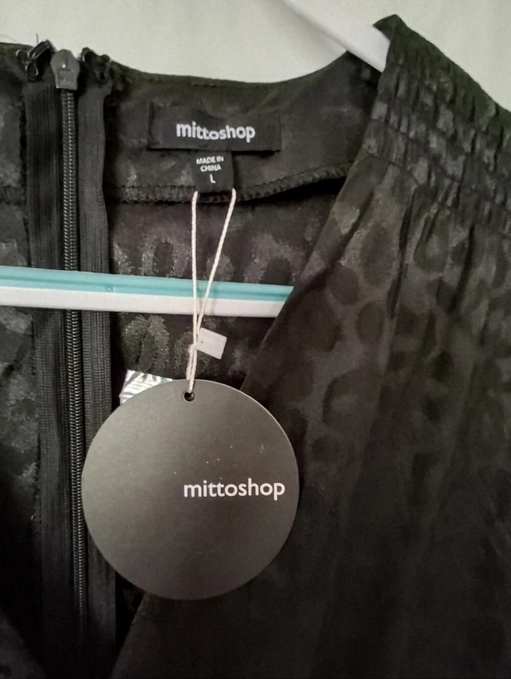 NWT Mittoshop Monochromatic Black Satin Jacquard Midi Dress